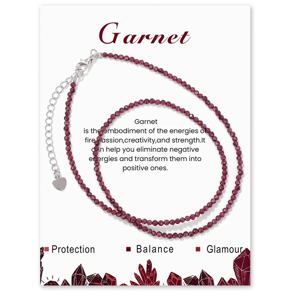 Natural Gem Garnet Necklace 2mm Amethysts Quartzs Obsidian Stone Seed Beads Simple Choker Chain For Women Men Bohemia Jewelry