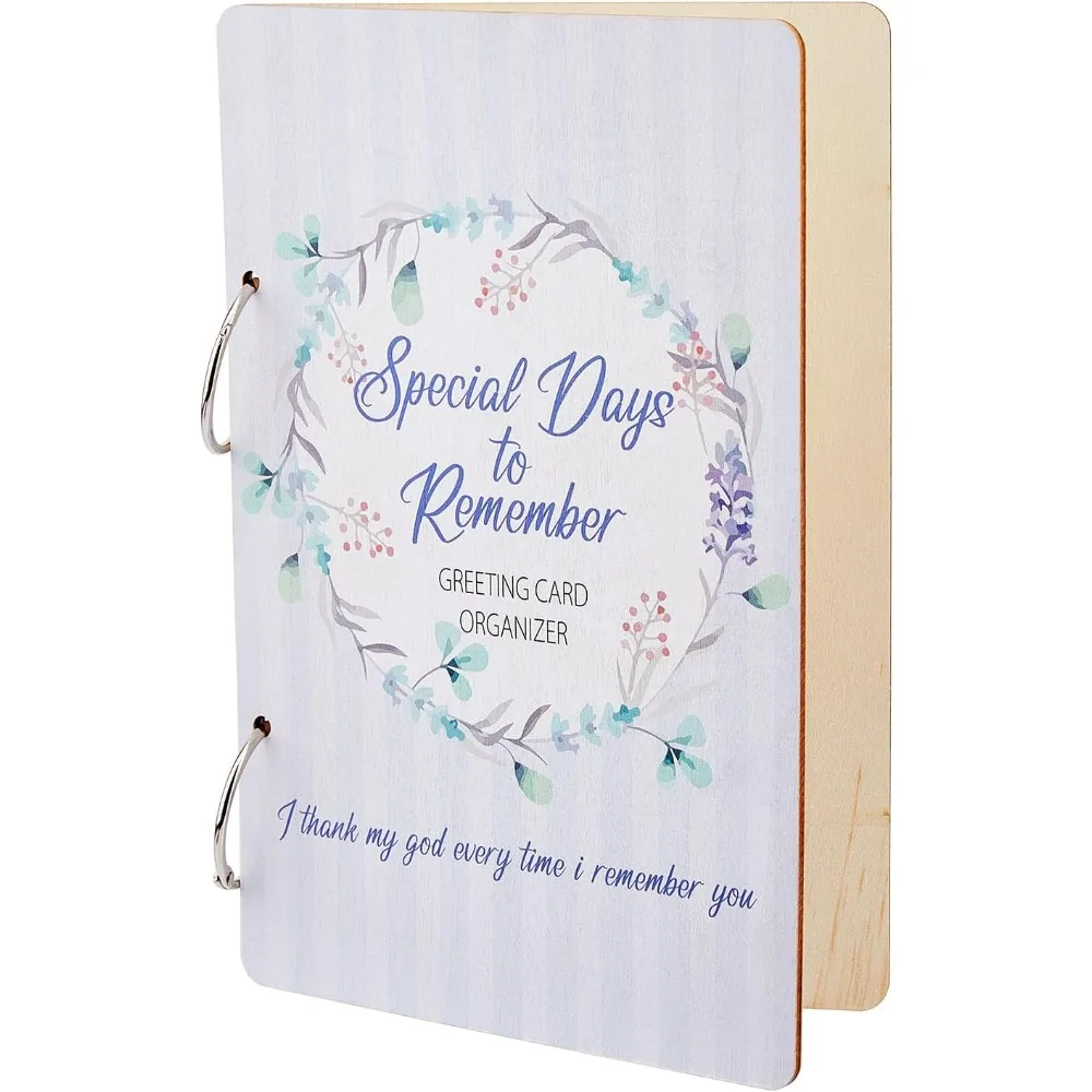 Greeting Card Organizer Special Days to Remember Wooden Loose Leaf Binder Postcard Photo Album 2-Rings Cover Birthday Reminder