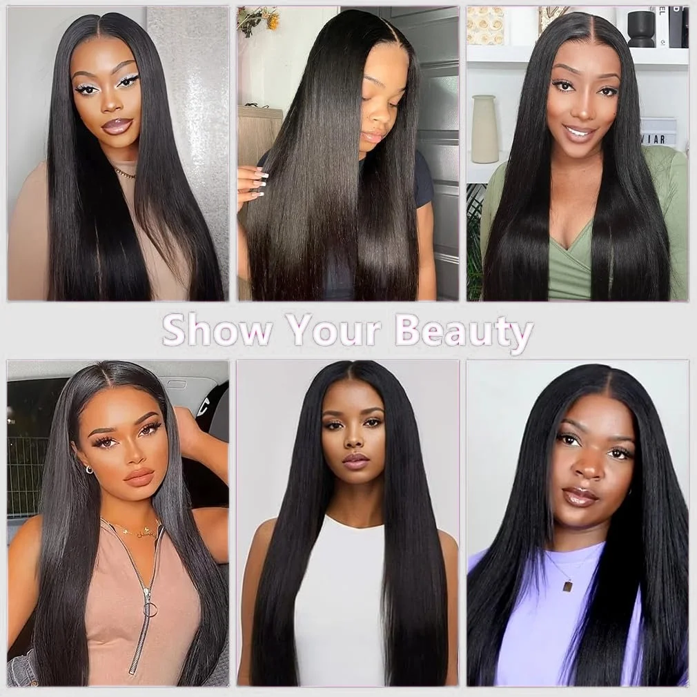 V parte perucas de cabelo humano 100% em linha reta perucas de cabelo humano sem deixar para fora sem costura sem cola 200 densidade natural preto iniciante amigável