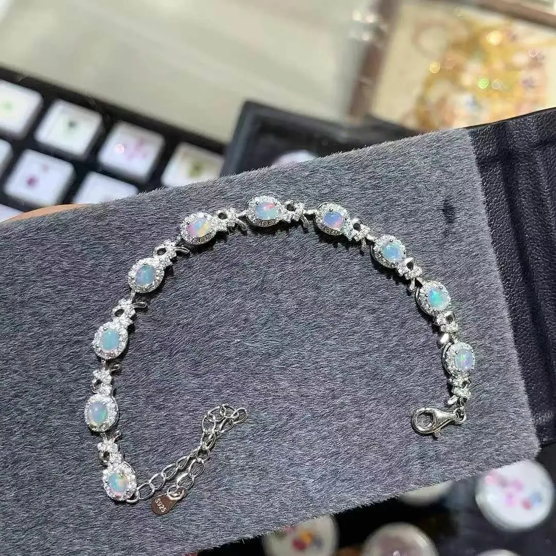 

Female Party Jewelry New 100% Natural and Real Opal Bracelet 925 Sterling Silver Opal Bracelet