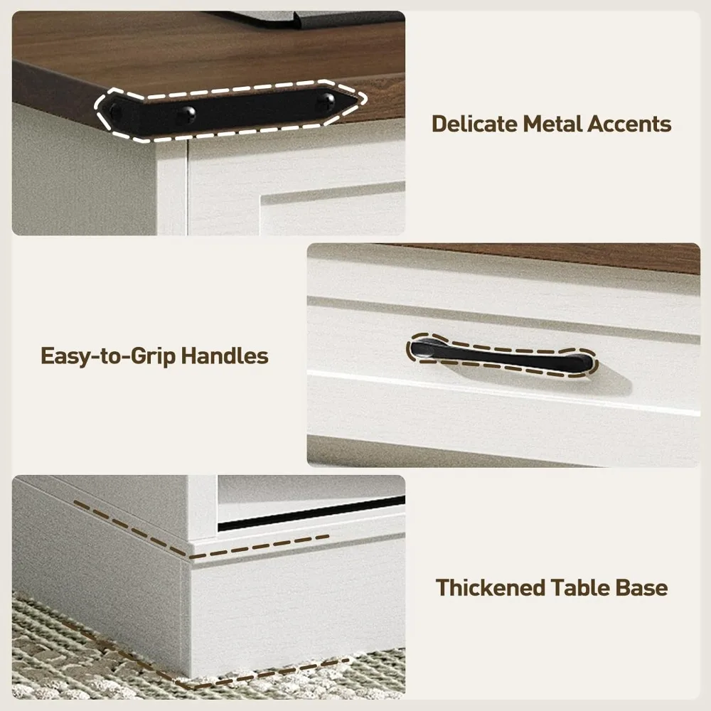 47" Farmhouse Coffee Table with Storage and Sliding Barn Doors, Large Rustic Center Table with 2 Drawers & Open Compartments