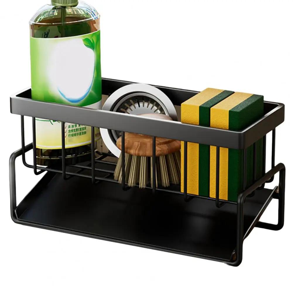 Kitchen Storage Rack Sink Caddy Sponge Holder with Tray Hollow for Efficient Cutlery Storage Holder