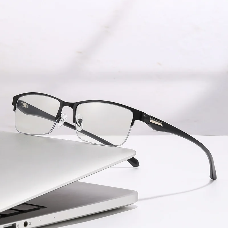 Transparente Anti-Blu-ray-Brille, Halbrahmen aus Legierung und Kunststoff, Business-Brille, Leichte Dekorative Herren-Sonnenbrille, zum Filmsehen – Detail 5