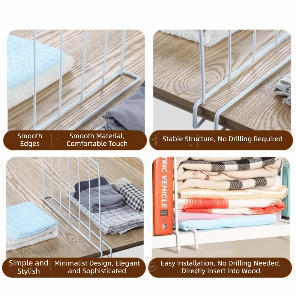 Space Saving Metal Closet Divider Moveable Clamp White Shelf Divider Easy Install Clip On Wardrobe Divider For Towels