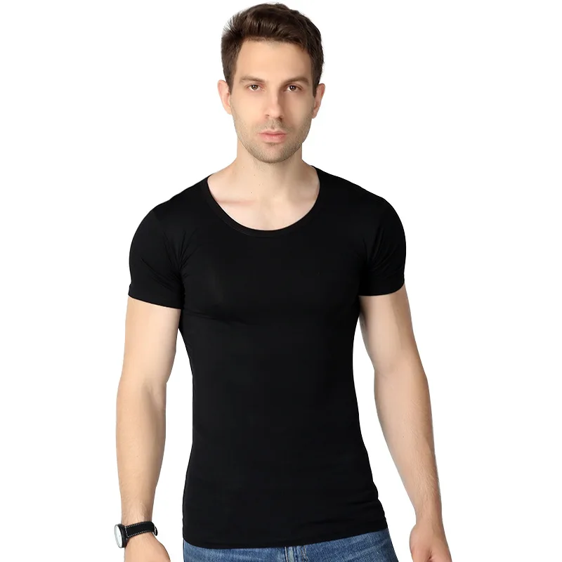 Camiseta de fibra de bambú fina para hombre, nueva colección primavera-verano, suave y elástica, cuello redondo, manga corta, tallas grandes, 6XL
