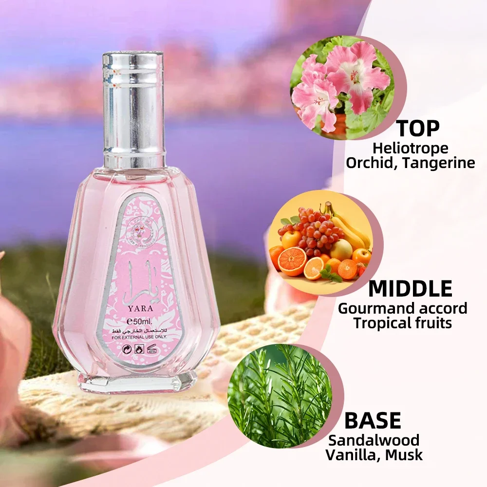 Portable Lattafa Yara For Women Eau de Parfum Spray Long Lasting Pheromone Perfume Fruity Vanilla Floral Travel Size Perfume