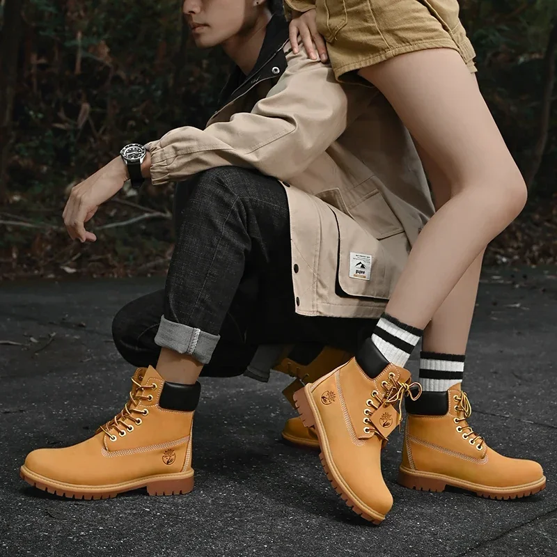 Couple\'s Biker Boot Casual Leather Tooling Ankle Shoe Winter Cotton Warm Young Fashion Non-slip Trendy All-match Popular Model