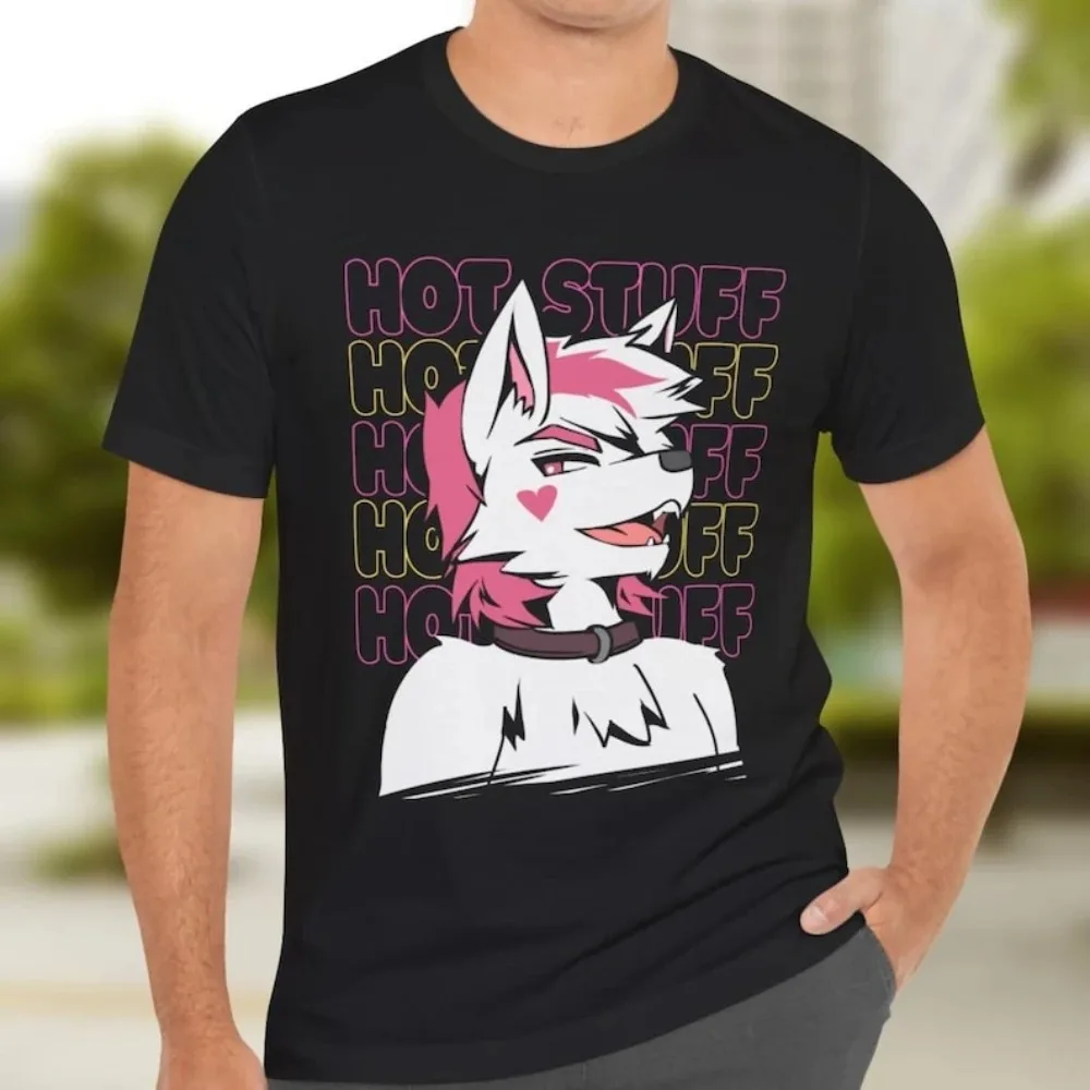 Hot Stuff Furry T-Shirt Gay Gift Shirt Fluffy Lover Unisex Tshirt Mens Casual Daily Life Cotton Tee Role Play Cosplay Clothing