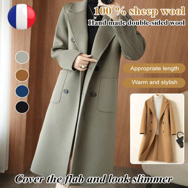 fashion tweed jacket Mid-length coat Slim tweed coat temperament suit collar double breasted 미디엄기장 면양털 모직 코트