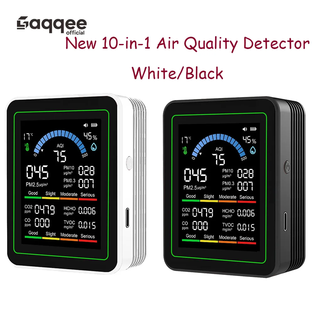 New 10-in-1 Carbon Dioxide Monitor PM0.3 PM1.0  PM2.5 PM10 Formaldehyde Temperature And Humidity CO2 TVOC Air Quality Detector