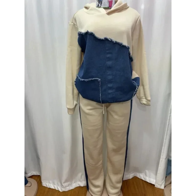 Customized 2 Piece Women Set Dashiki African Clothes Fashion Long Sleeve Denim Top And Pants Suit Party Matching Sets Spring Aut