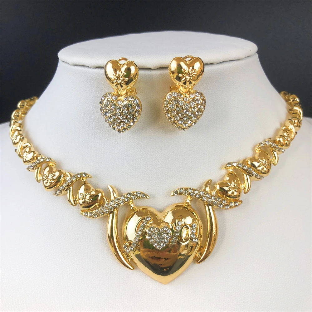 ESALE Hot selling Women XOXO Jewelry Set Gold Plated Heart Necklace Bride Wedding Necklace Earrings Bracelet Ring Set Gift