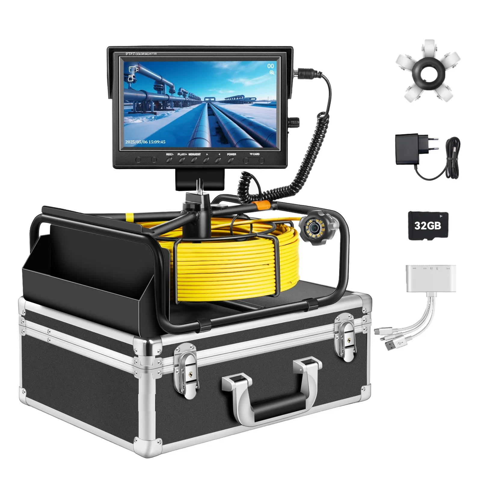 

Камера SYANSPAN Seewer, 9-дюймовый экран, 32 ГБ, видеозапись, сантехнический глухой эндоскоп, IP68, водонепроницаемый для проверки труб