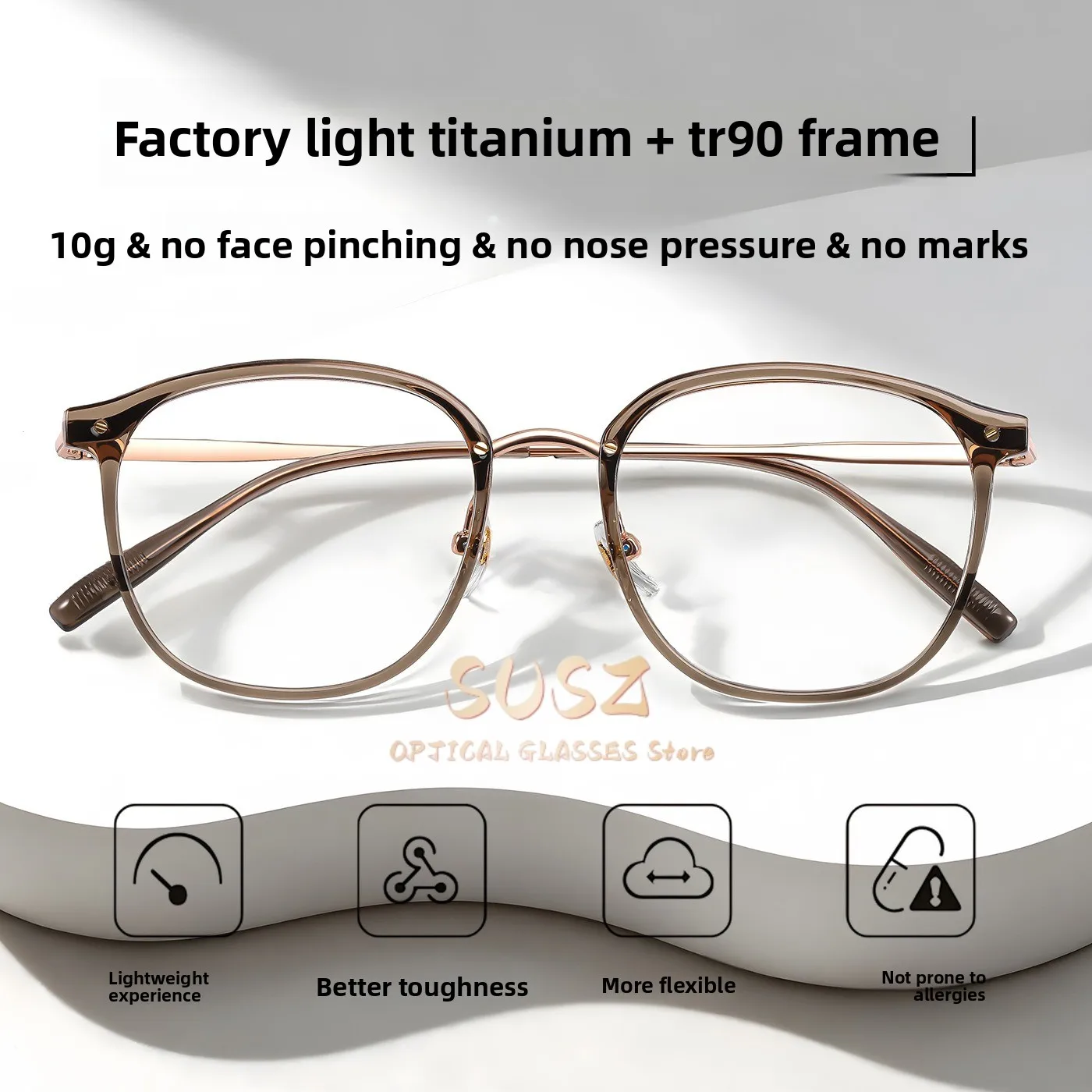 SUSZ Ultralight Alloy Small Frame Reading Glasses Anti Blue Light Myopia and Hyperopia Photochromic Prescription Eyewear Lens