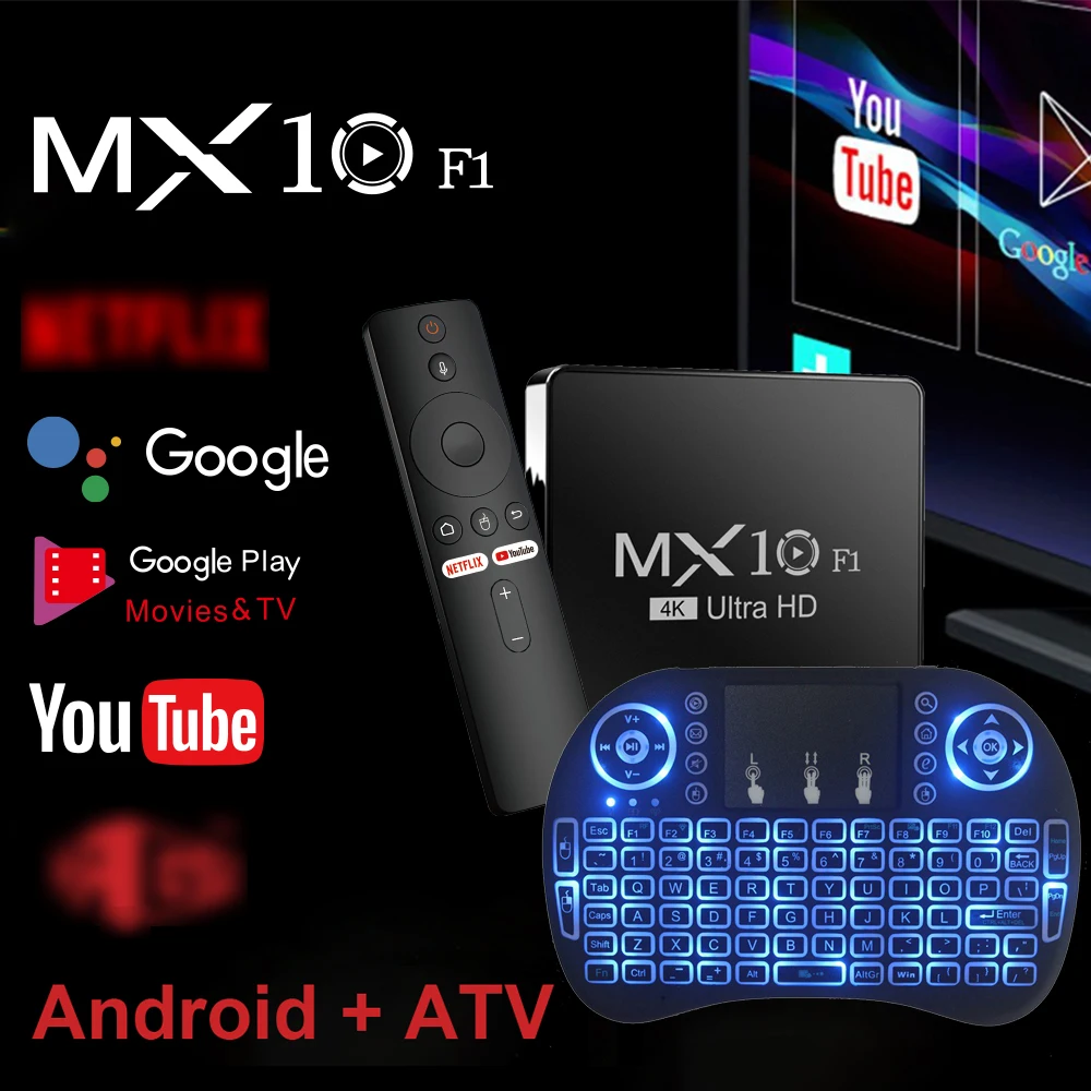 2.4G Air Mouse Remote & Smart TV Box MX10 F1 Allwinner H313 Mali-G31 Android 13 Mini Wireless Keyboard