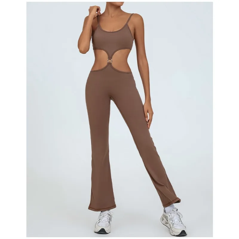 Spring 2025 New Yoga Onesie for Women Chest Pad Nude Vest Removable Up and Down Micro-pull Sports Fitness Trousers Two-piece Set