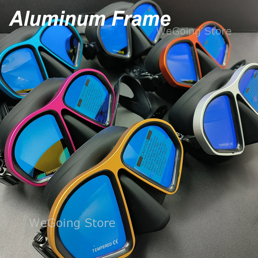 

Aluminum Frame Diving Snorkeling Mask Goggles with Mirrored Lens Freediving Glasses Snorkel Mask with Black Zipper Case Swimming