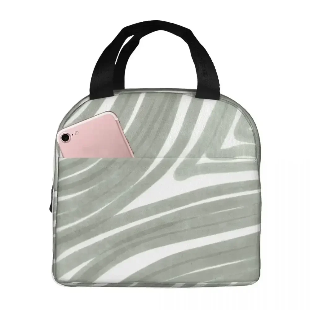 

Сумки для обеда для мужчин и женщин, шалфейно-зеленый узор, геометрическая линия, художественный термохолодильник, портативный холщовый ланч-бокс для пикника, сумка для еды