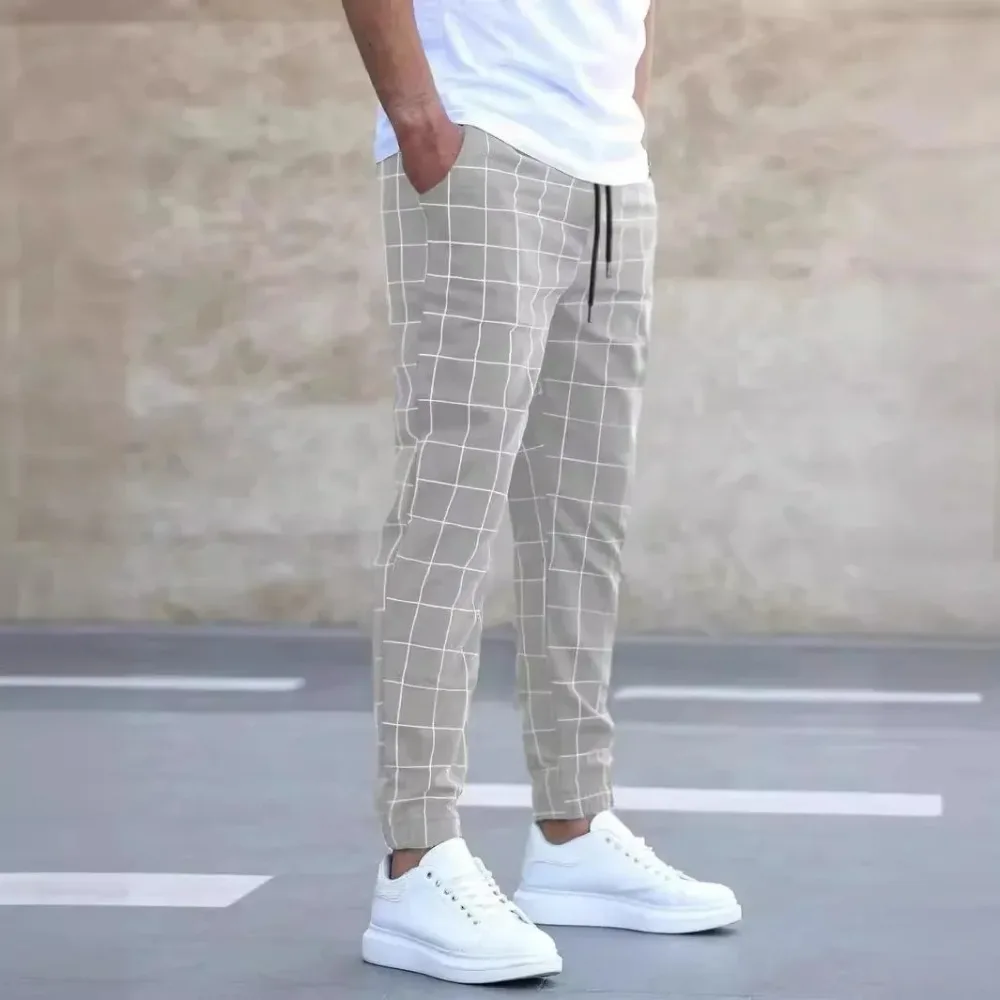 New Style Men Sports and Casual Pants Trendy and Fashionable Checked Long Pants Slim-fit  All-season Versatile Casual Men Pants