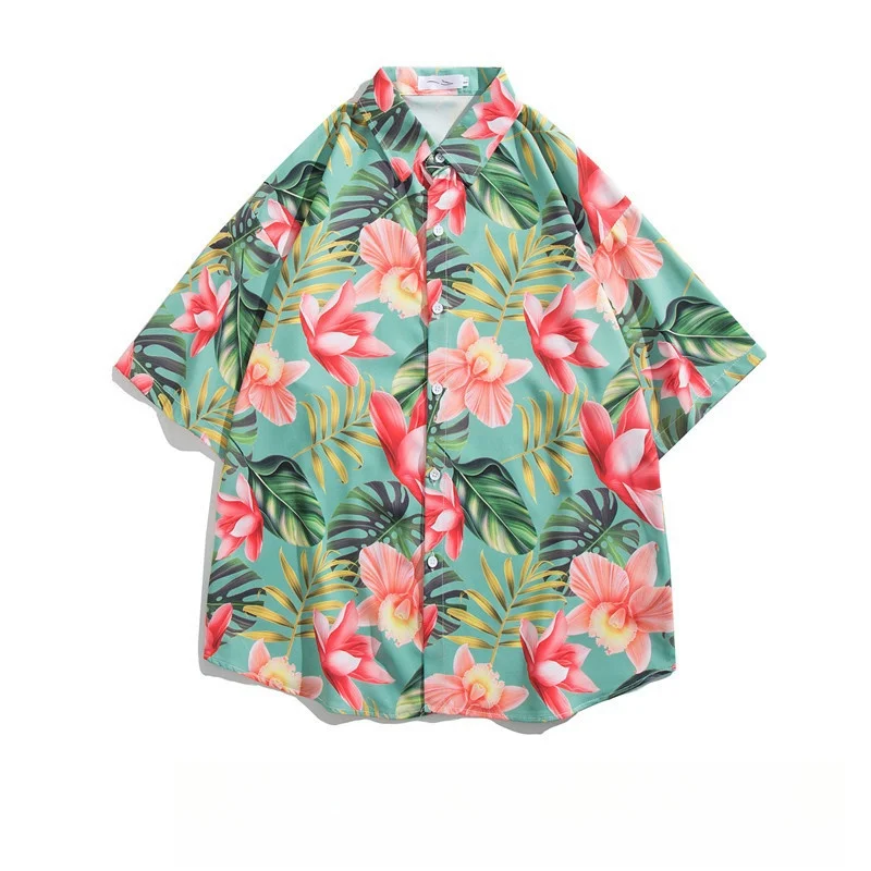 Men\'s Summer Thin Short Sleeve Floral Shirt Male Fashion Handsome Hawaiian Beach Casual Loose Fit Half Sleeve Shirt Coat