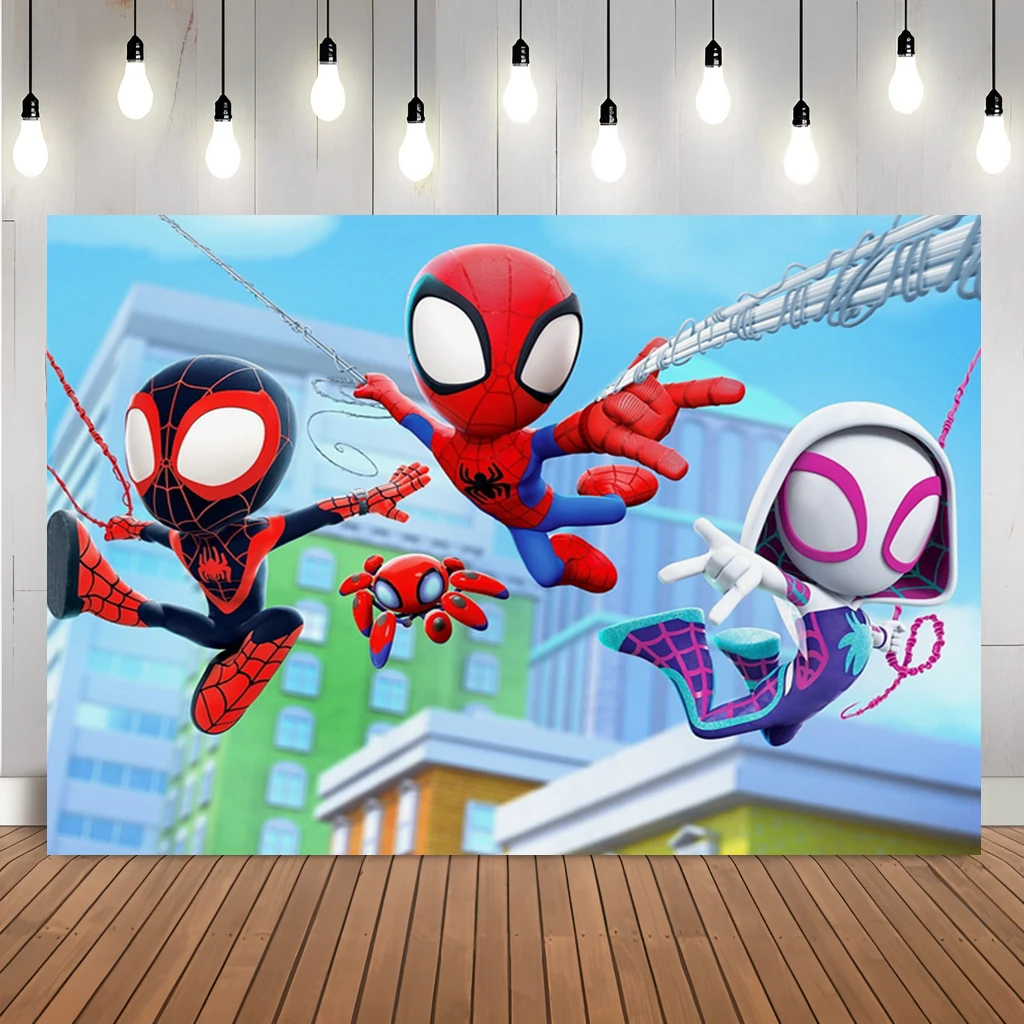 Marvel Spider Man and His Amazing Friends Backdrop Superhero Birthday Party Decor Kids Boys Superheroes Photography Background view 3