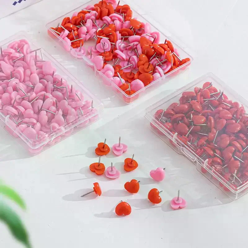 Heart Shape 50 Pack Plastic High Quality Cork Board Safety Colored Thumbtacks Pushpins Office School Accessories Supplies