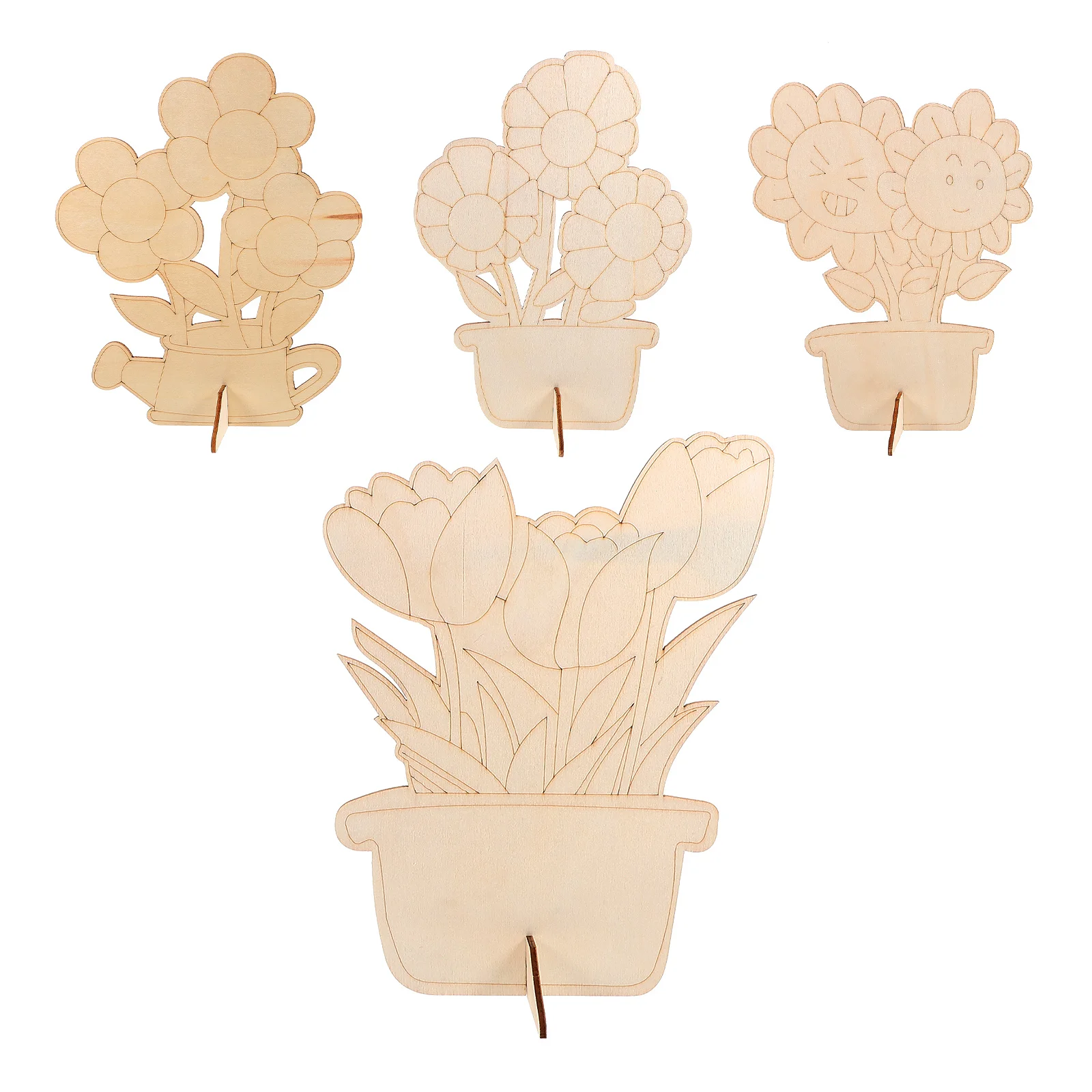 

4pcs Wooden Flower Cutouts Unfinished Diy Wood Slices For Painting Craft Party Decor Graffiti Chips Wood Pieces Craft