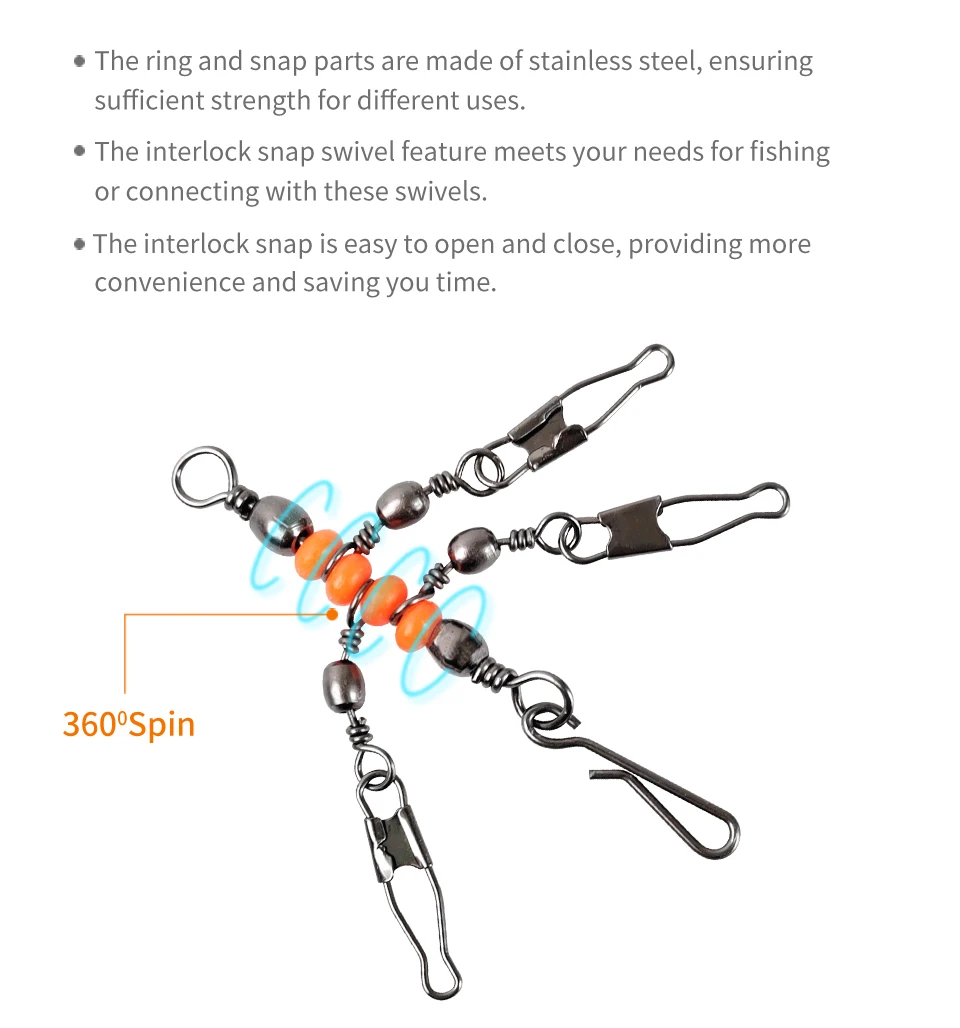 New 10pcs 1-2-3-Way Fishing Snap Connector 6#/8#/10# Stainless Steel Luminous Fishing Pin Connector Barrel Swivels Tackle