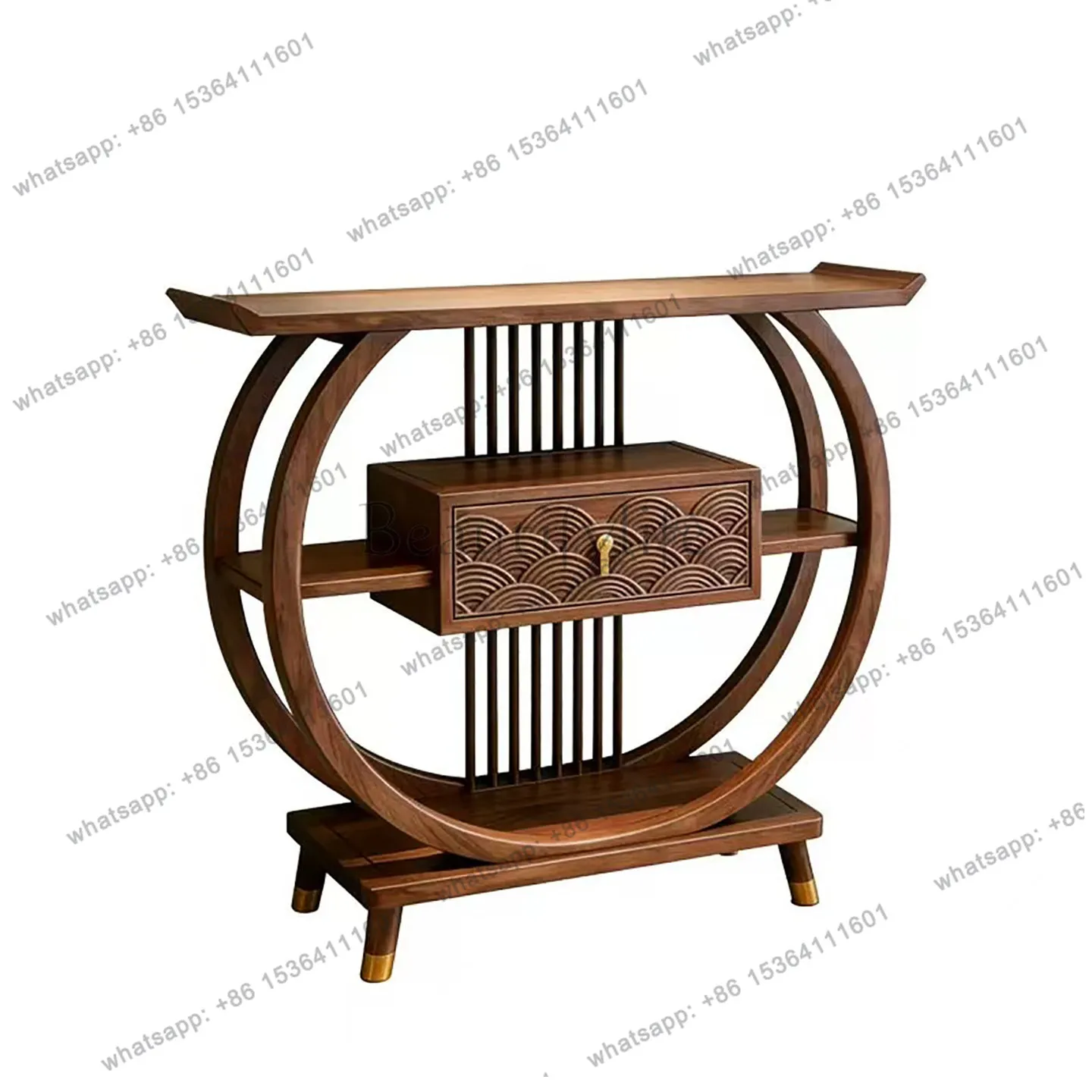 

New Chinese-style North American black walnut end view table, minimalist integrated storage porch table