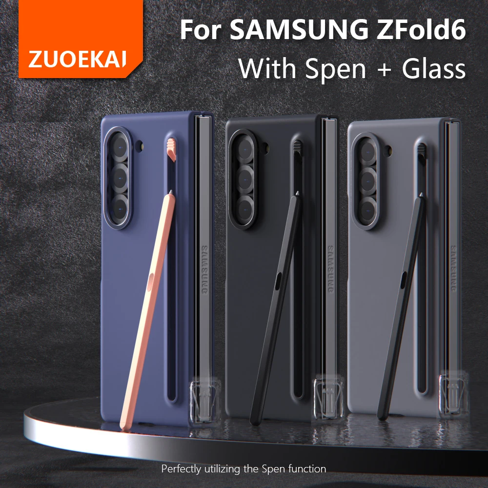 ZUOEKAI For Samsung Galaxy Z Fold 6 ZFold6 Case ZFold 6 Solidcolor high-end With S-Pen Stylus SkinFriendly Tempered film Cover