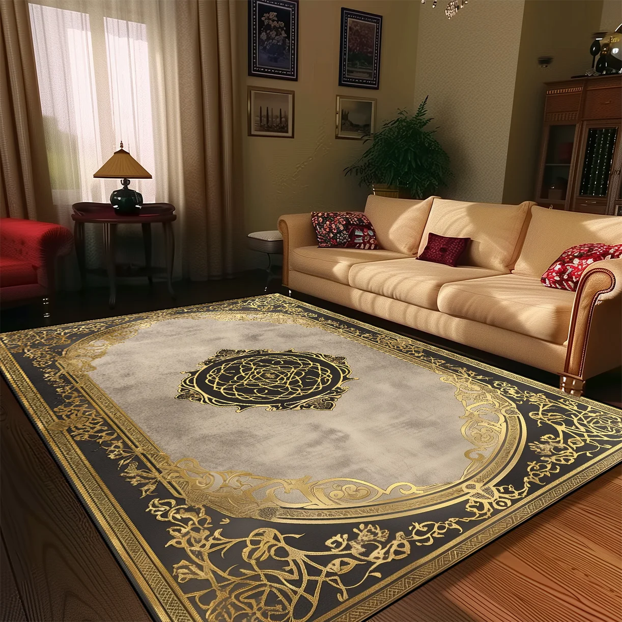 

Living Room Decoration Gold Carpets European Style Retro Soft Rug Hall Sofa Side Floor Mat Room Decor Large Carpet Anti Slip