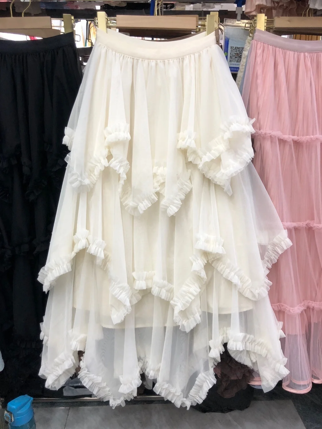 

Ele Gentle Design Asymmetrical Cake Me A-Line Midi Skirt High Waist Loose Fit Casual Sle Polyester Fiber Skirt