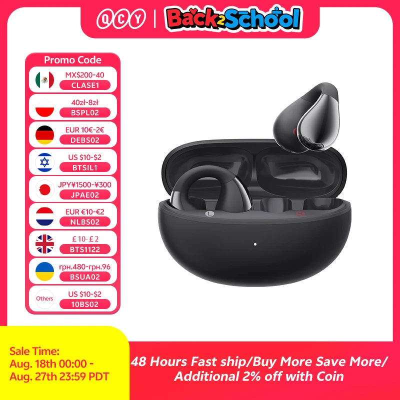 QCY Crossky C30 Ear Clip Earphones Bluetooth 5.4 Wireless Open Ear Sports TWS Earbuds Dual-Connection Headphones