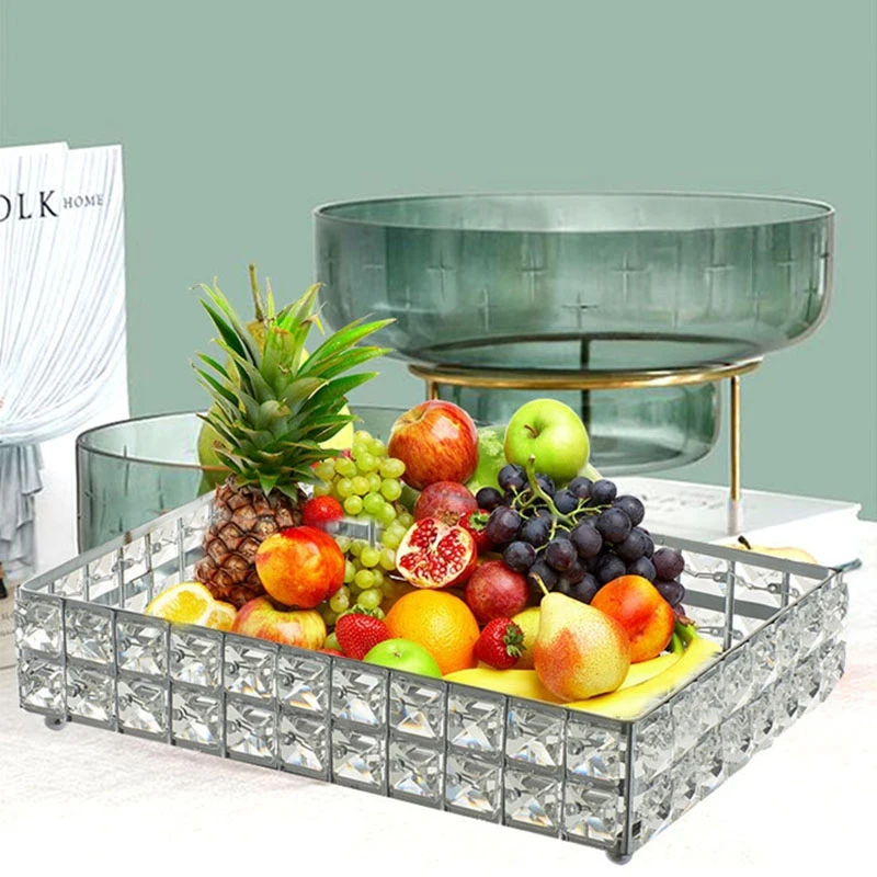 

1PC Square Crystal Tray Household Cosmetics Storage Pallet Fruit Container Snacks Plate Wedding Decor Supplies