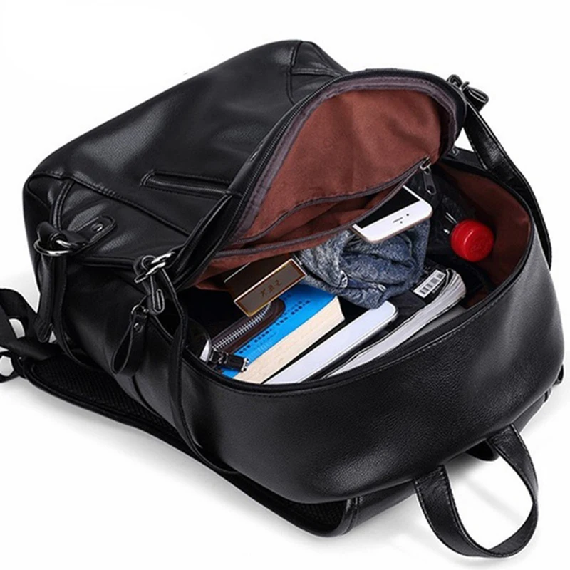 Men Backpack External Usb Charge Waterproof Backpack Fashion Pu Leather Travel Bag Casual School Bag Leather Bookbag