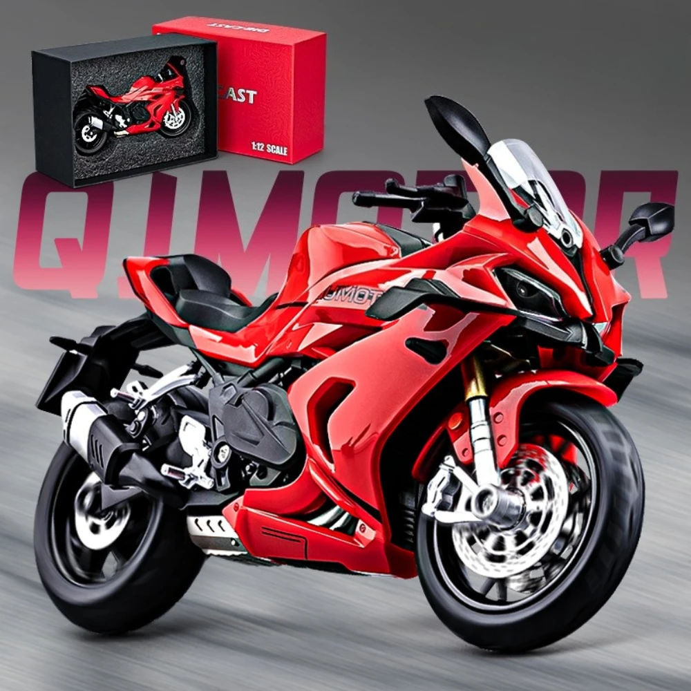 

Scale 1:12 QJMOTOR 600RS Spring Breeze 250SR Toy Motorcycle Model Sound Light Supportable Tripod Models Toys Presents for Boys