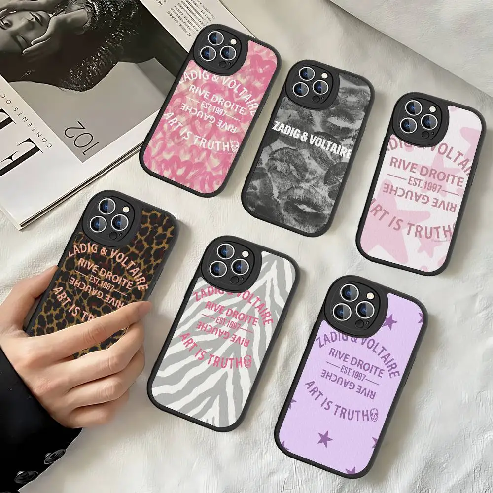 Funda de teléfono de cuero suave con logotipo clásico de moda Z-Zadig V-Voltaire para iphone 13 15 Pro Max 12 Mini 11 14 16 Plus