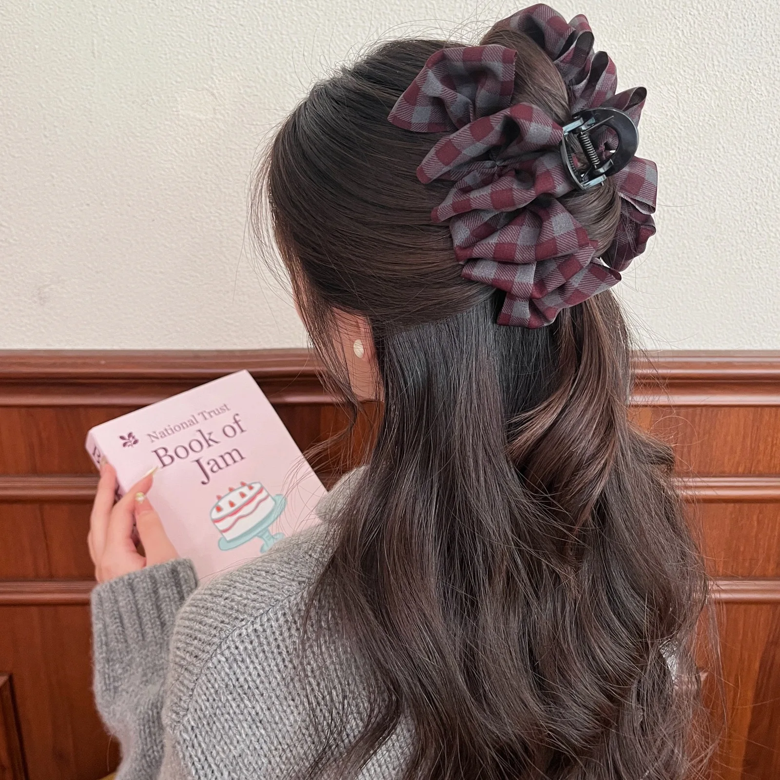 مخلب شعر كبير على شكل فقاعة سحابة منقوش على الطراز الكوري، مشبك شعر أنيق وراقي لظهر الرأس، مناسب للاستخدام اليومي #2