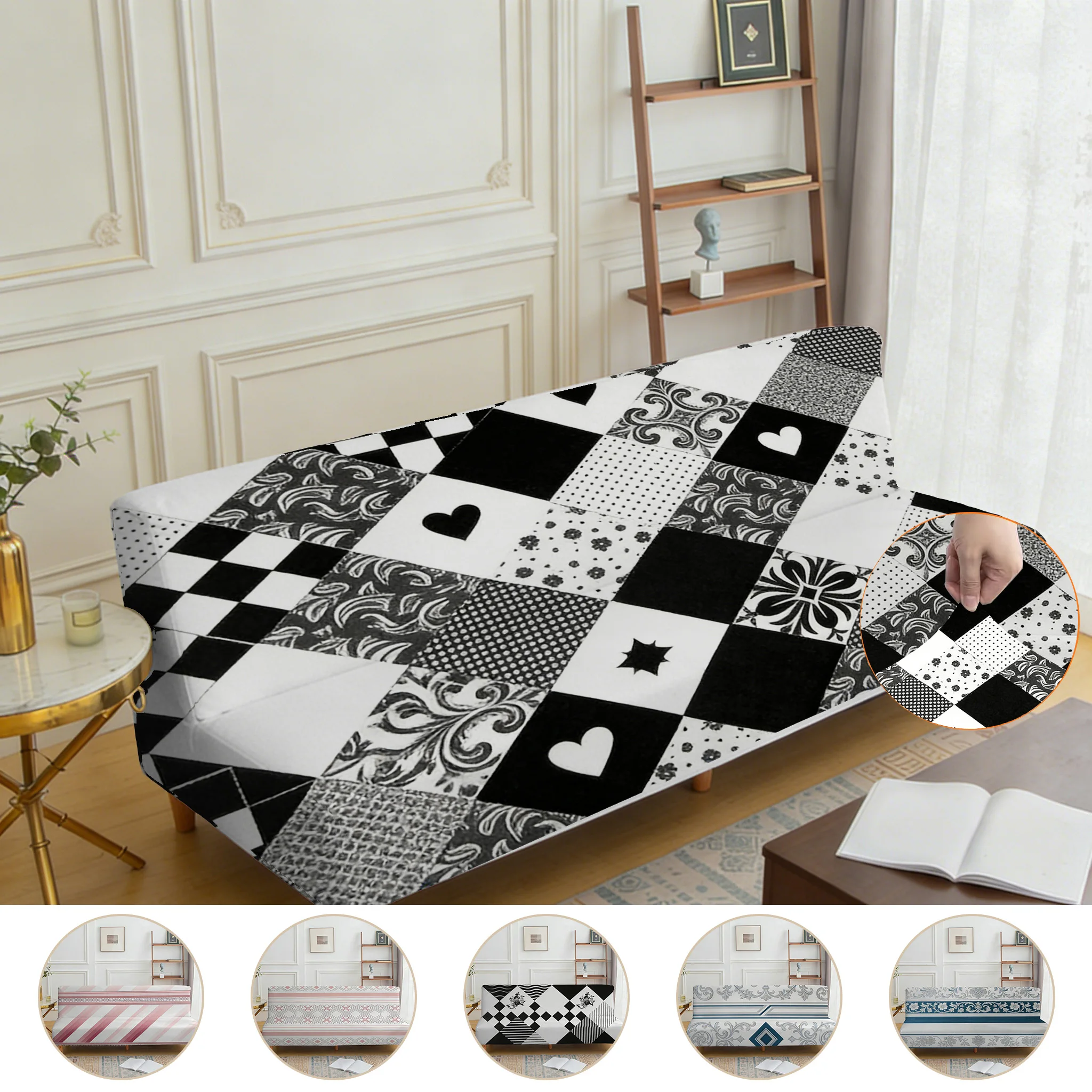 

Чехол для дивана-кровати без подлокотников, высокоэластичный, с квадратным узором, пыленепроницаемый, можно стирать в машине.