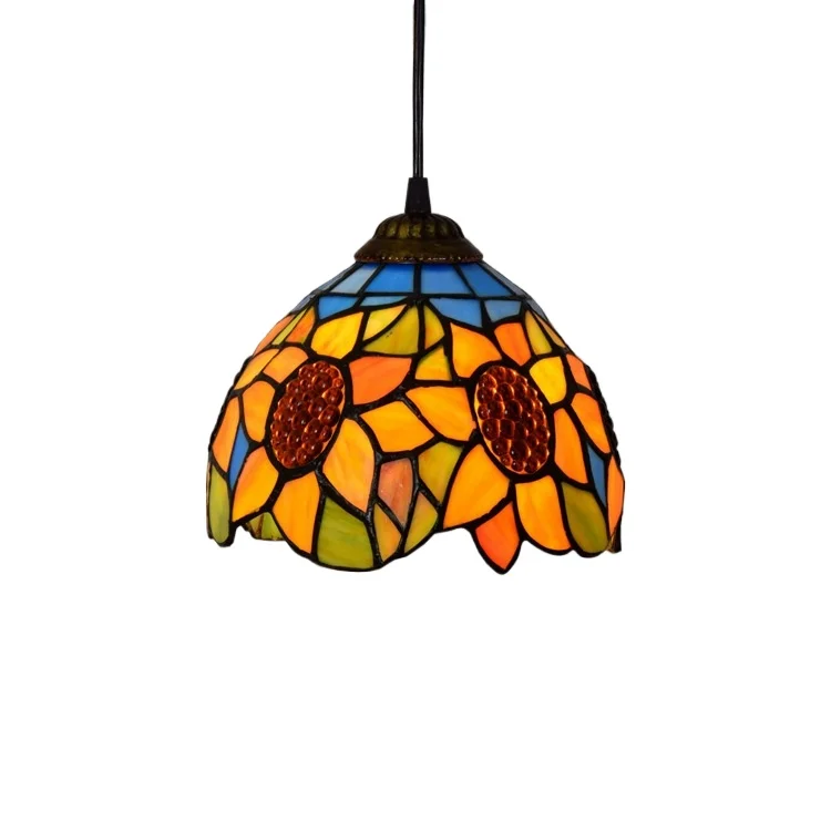 

Stained glass living room dining room bedroom aisle small chandelier sun flower glazed lamp