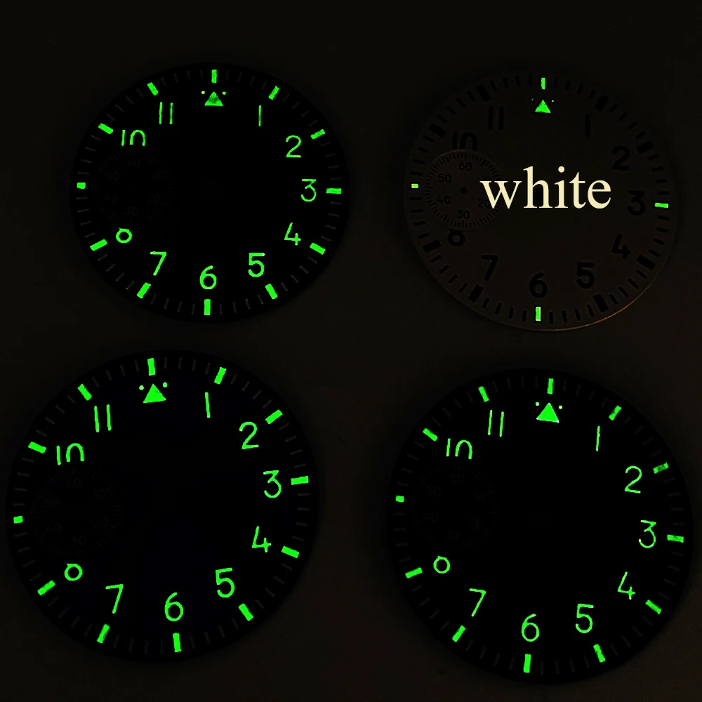 37mm Watch Dial Black Blue Green White Watch Dial Green luminous fit ETA 6497 Seagull ST3600 movement