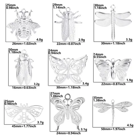 5PCS Silver Colour Insect Pendant Butterfly Cicada Dragonfly Handmade DIY Jewelry Charm Earrings And Necklace Accessories