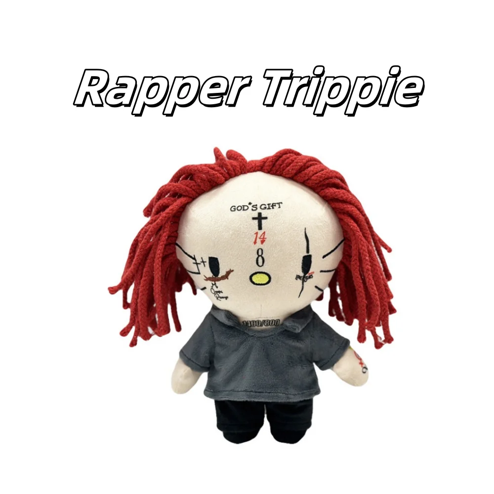 

24CM Rapper Trippie Hello Kitty With Grey Clothes Red Plush Doll Figure Stuffed Toys Cute Boys Girls Fans Collect Gifts