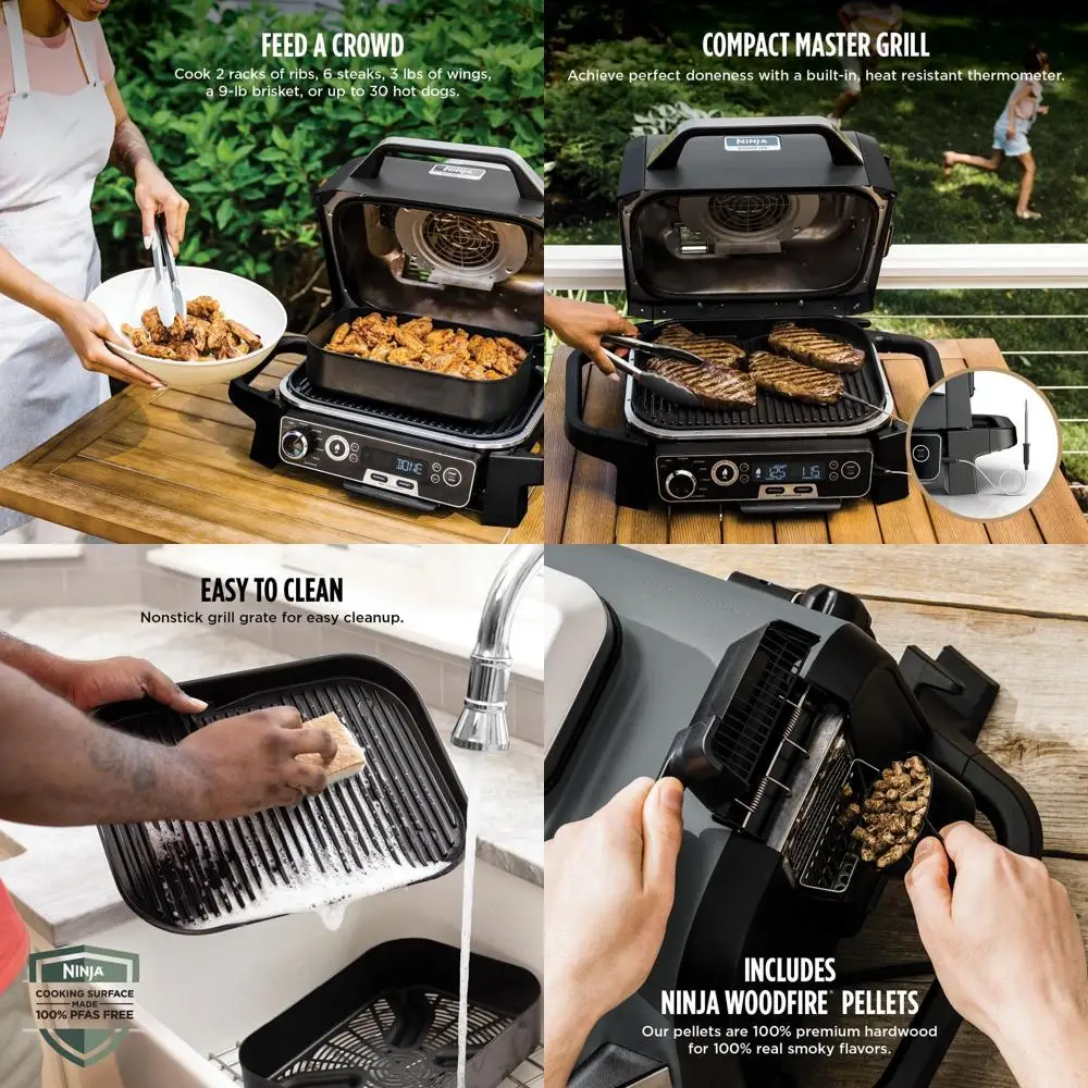 

Уличный гриль Woodfire Pro XL 7-в-1 с термометром, курильцом для барбекю, фритюрнице, выпечкой, жареным, обезвоженным веществом, устойчивым к атмосферным воздействиям G