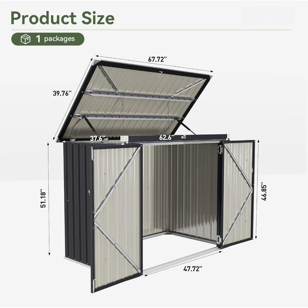 

3.3' X 5.6' Metal Storage Shed, Waterproof Outdoor Garbage Can Organizer with Chain Lid, Ideal for Trash Bins, Toys