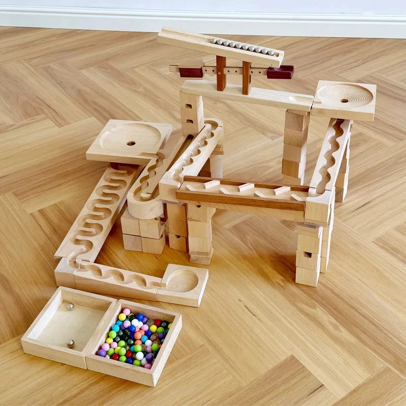 Children'S Early Education Educational Toys Beech Solid Wood Sliding Ball Raceway Building Block Marble Track Logic Training