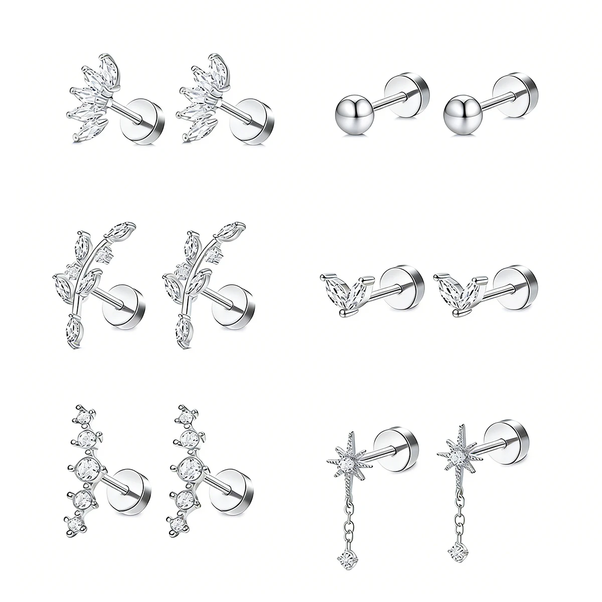 Hypoallergenic Surgical Steel Flat Back Stud Earrings Set for Women Cartilage Piercing Jewelry Helix Tragus Conch Daith