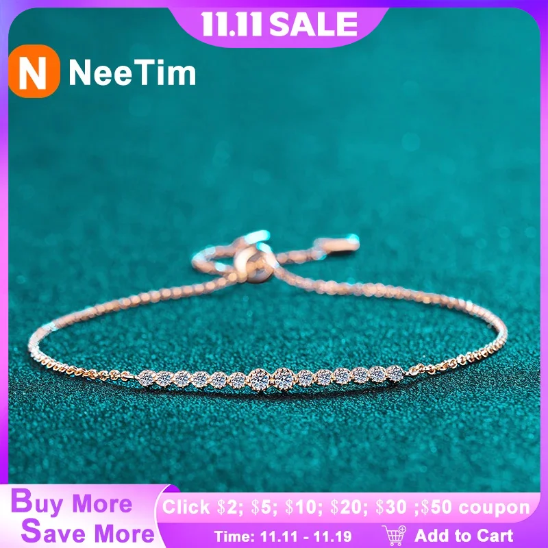 

NeeTim Full D VVS1 Moissanite Bracelets for Women S925 Sterling Silver Lab Diamond Bracelet Wedding Birthday Party Jewelry Gift