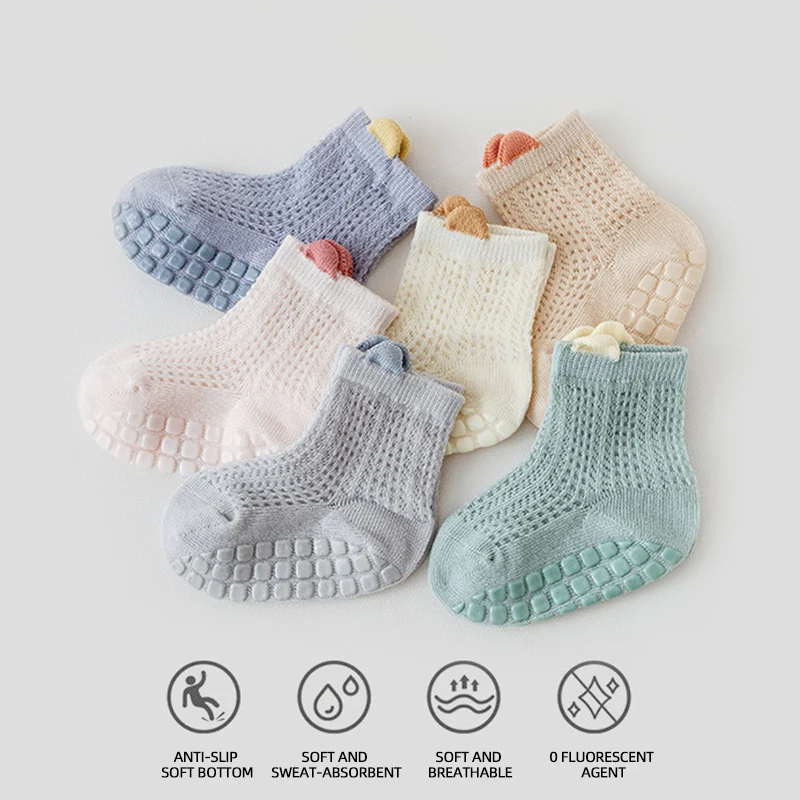 2 Pairs/Set Baby Floor Socks Summer Thin Non-slip Simple Solid Color Newborn Socks Cool Mesh Toddler Soft Mid-tube Socks