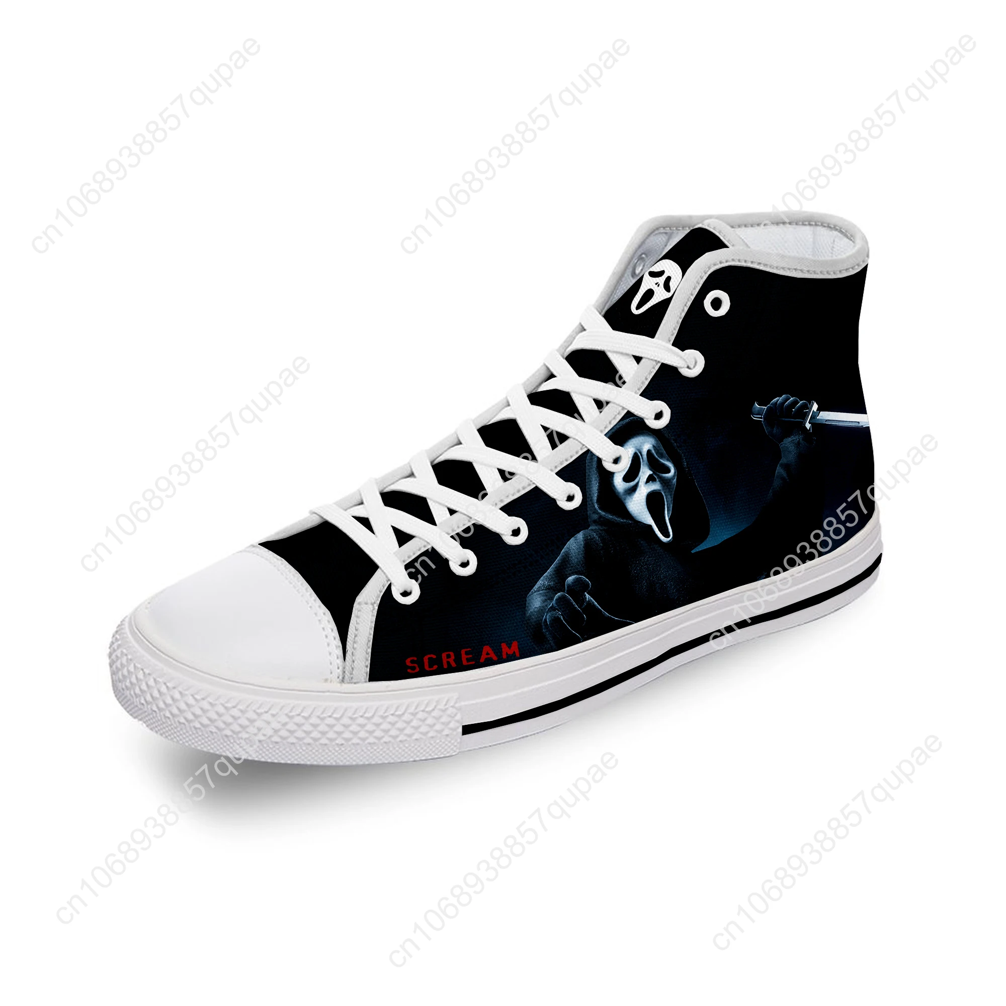 Hot Movie Scream Ghostface Horror White Cloth Fashion 3D Print High Top Canvas Shoes Men Women Lightweight Breathable Sneakers